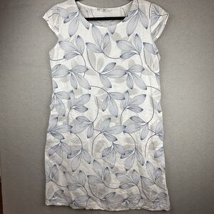 Prontomoda Made in Italy 100% Linen Blue Floral Dress Cottage Beachy Boho Sz L